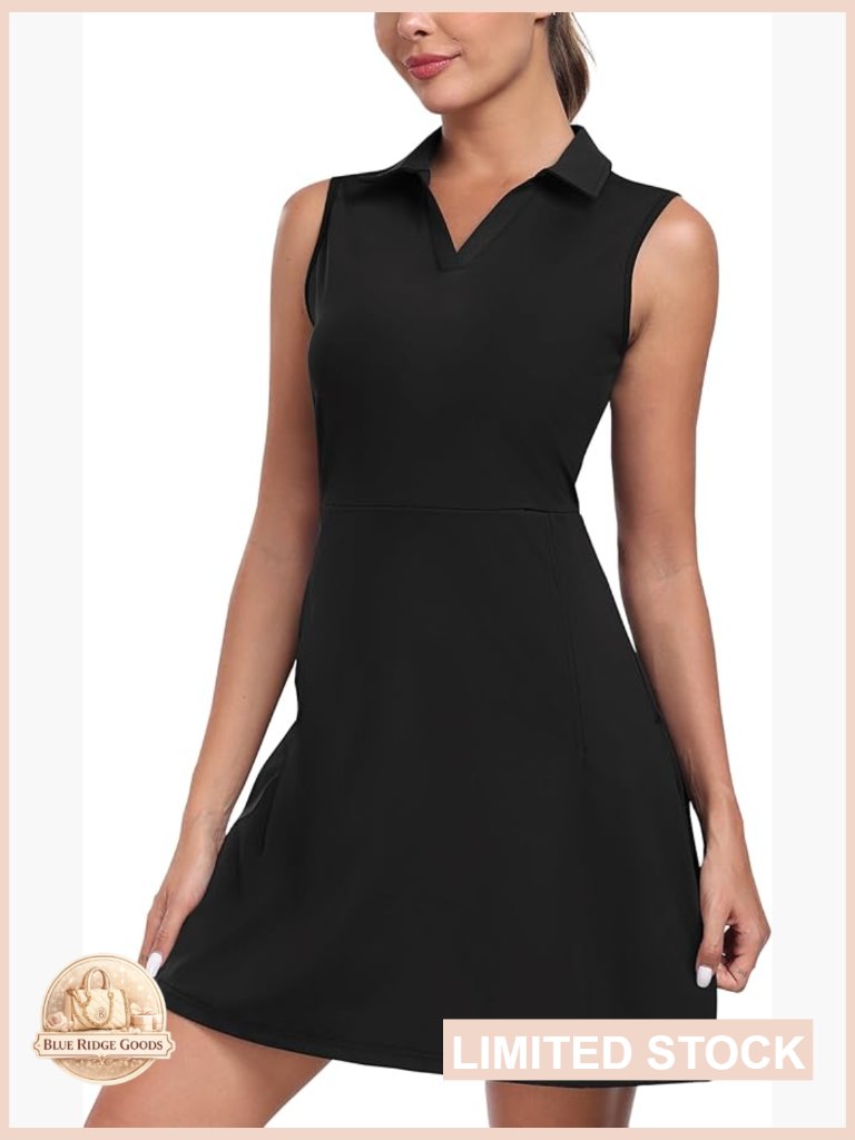 Sleeveless Athletic Golf Dress With Pockets Active Polo Workout Dress